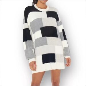 Show Me Your Mumu Size 3X Ember Patchwork Knit Tunic Sweater Cream Black Gray
